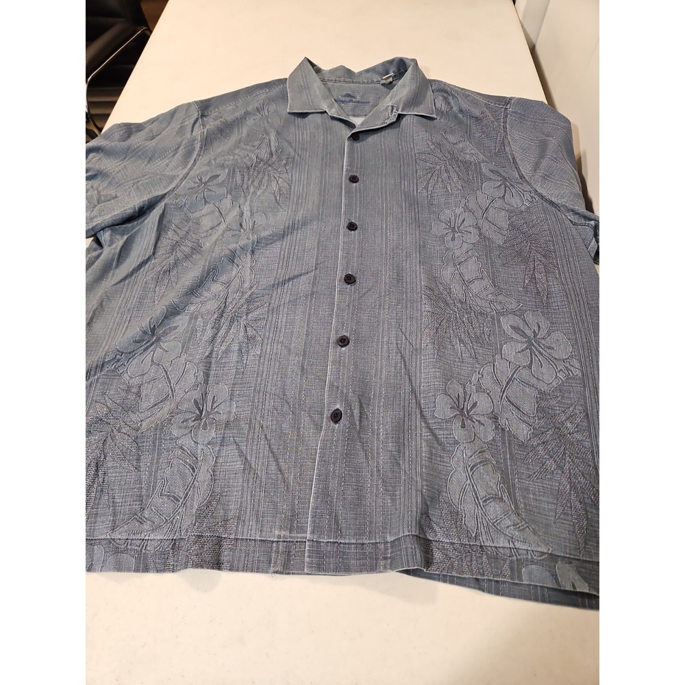 Tommy Bahama Mens 2XLB Blue 100% Silk Floral Short Sleeve Button Down Shirt(1844